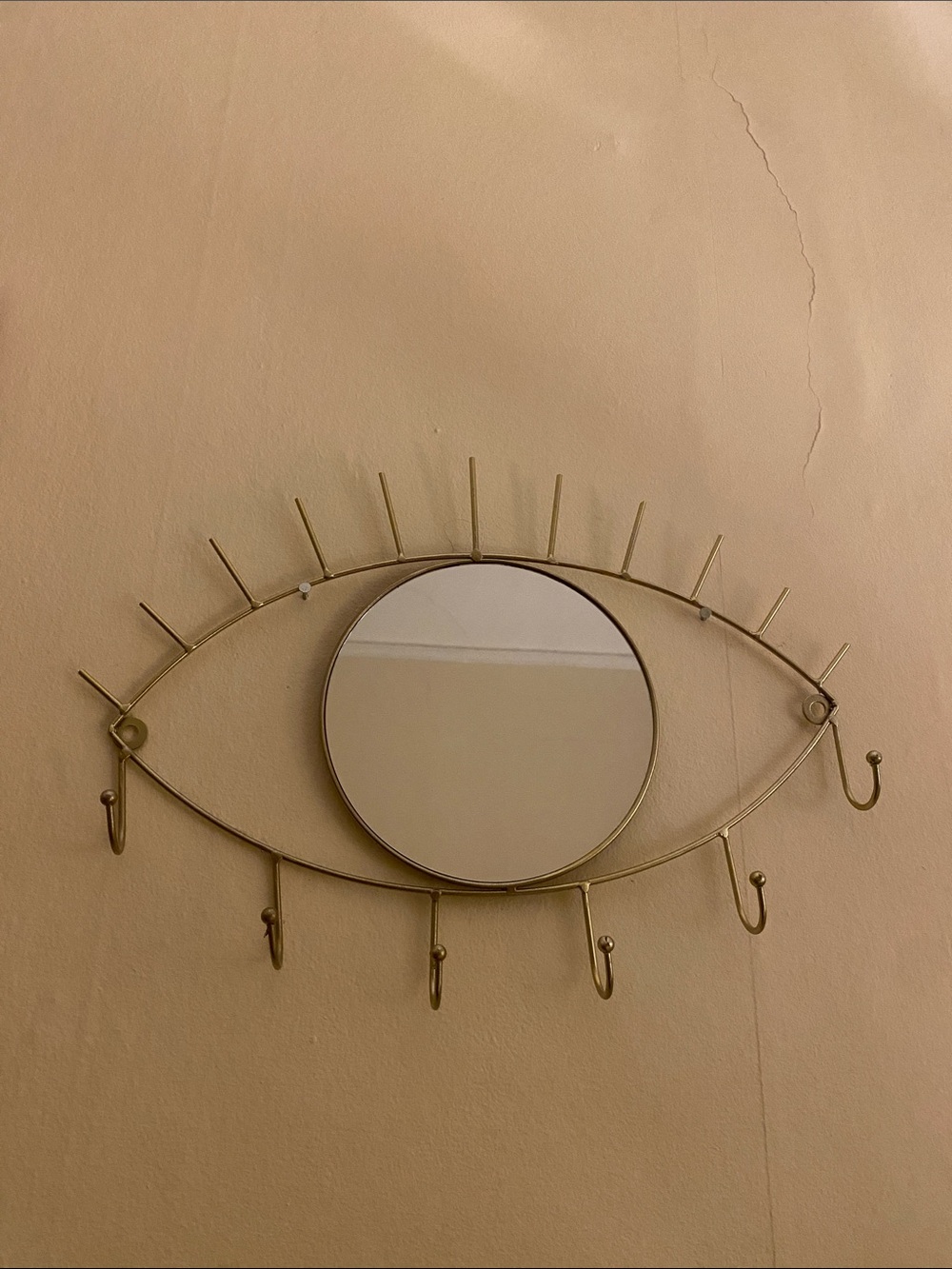 Gold Eye-Shaped Wall Mirror with Hooks